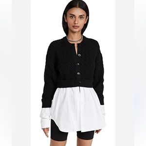 Alexander WANG Bi-Layer Cable Cardigan With Oxford Shirting sz Small